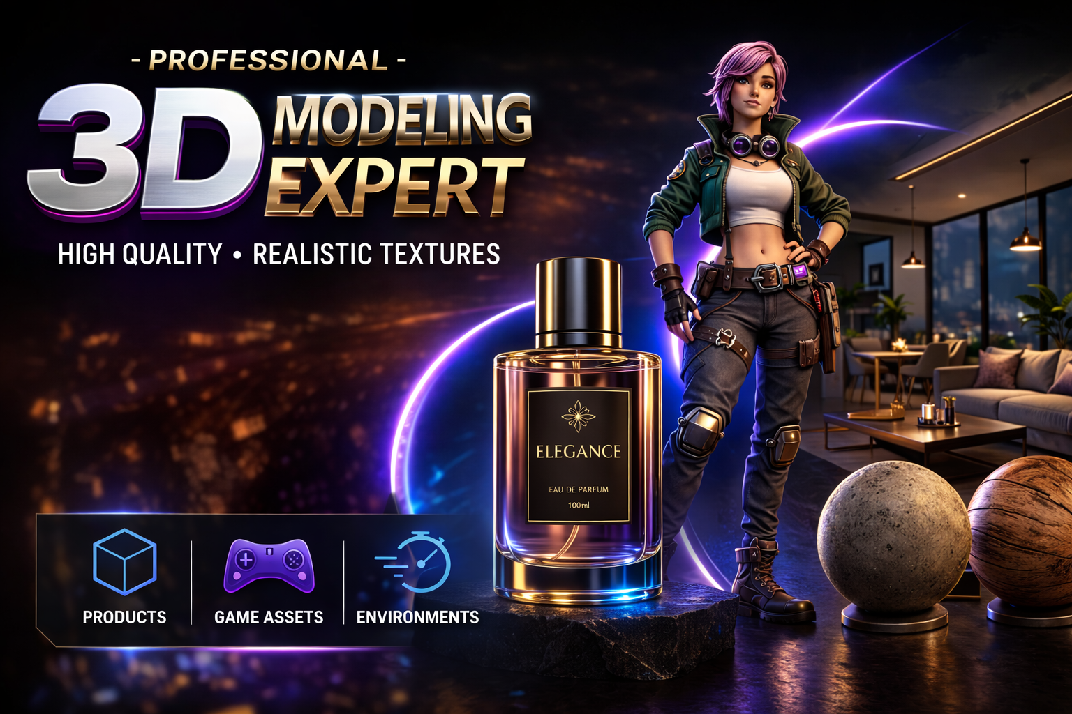 3D Modeling and Texturing for Products Characters and Environments
